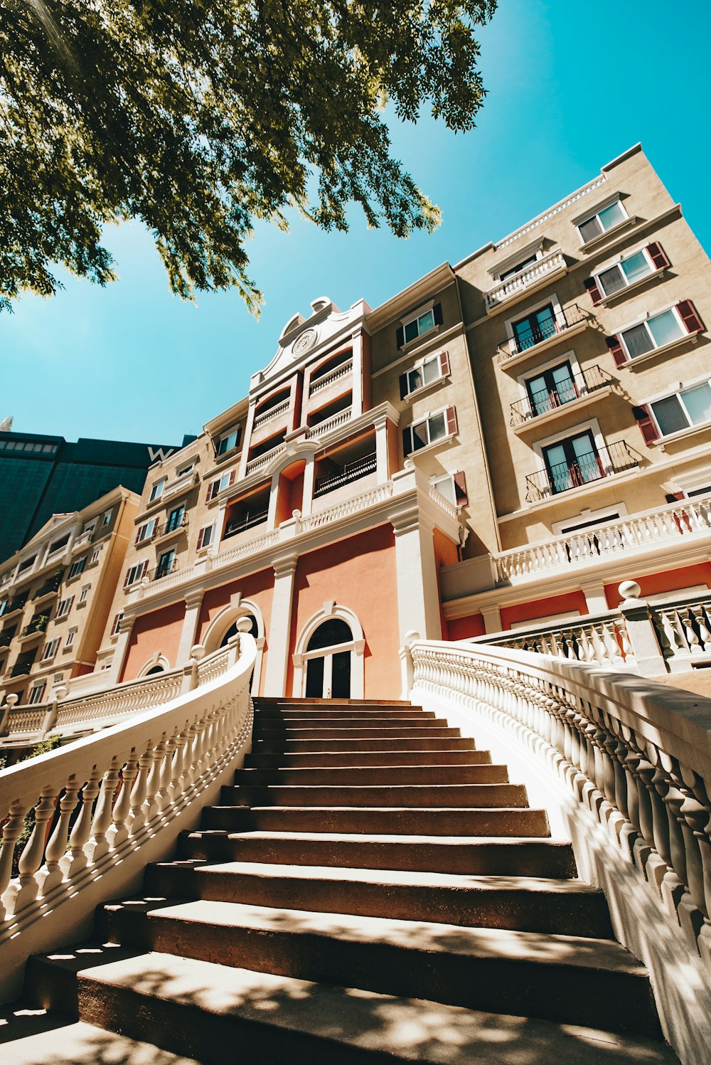 low angle photo of 5-storey building stair