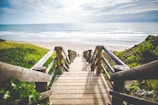 brown wooden walkway near beach during daytime
