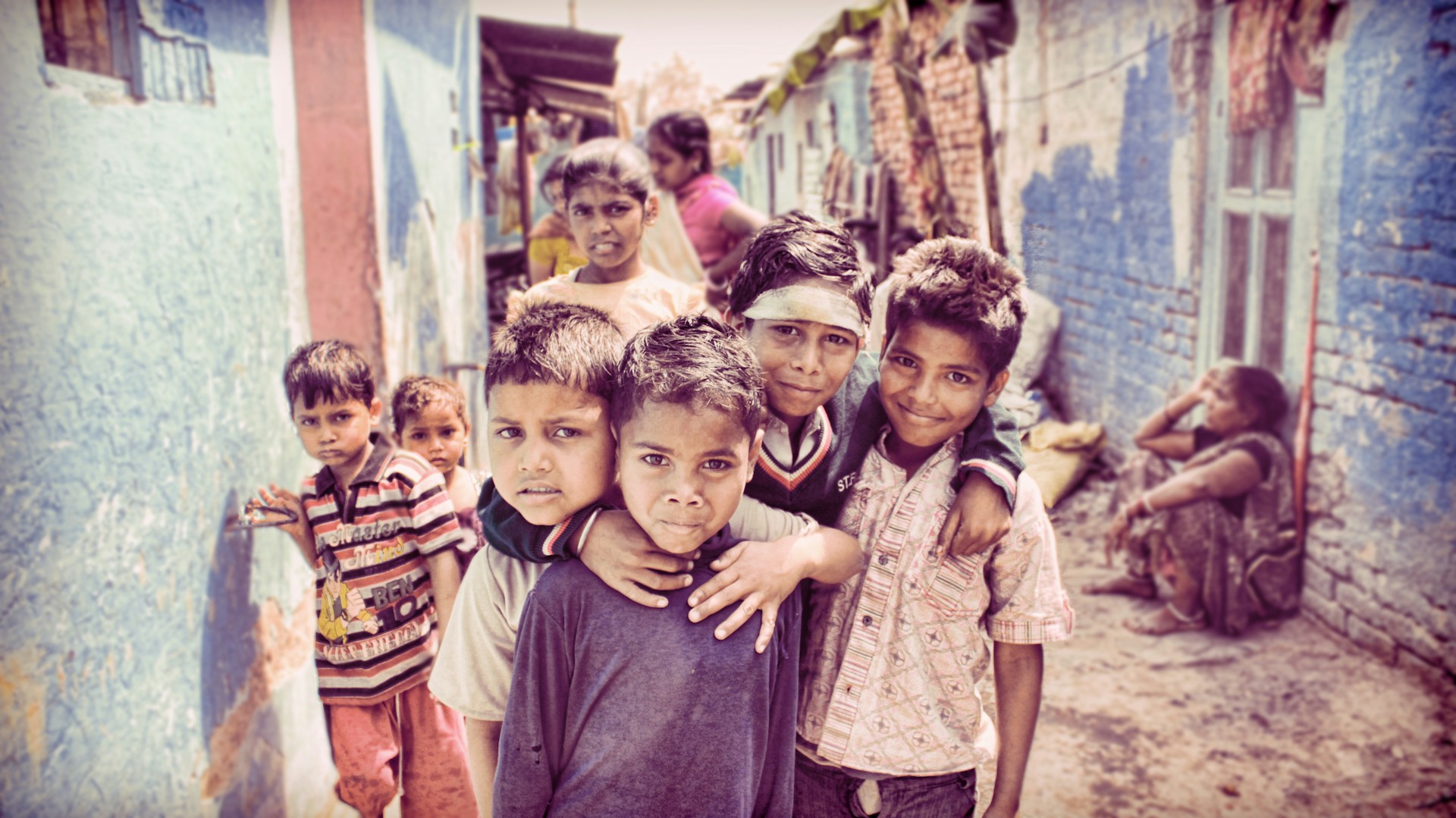 group of children nearby house