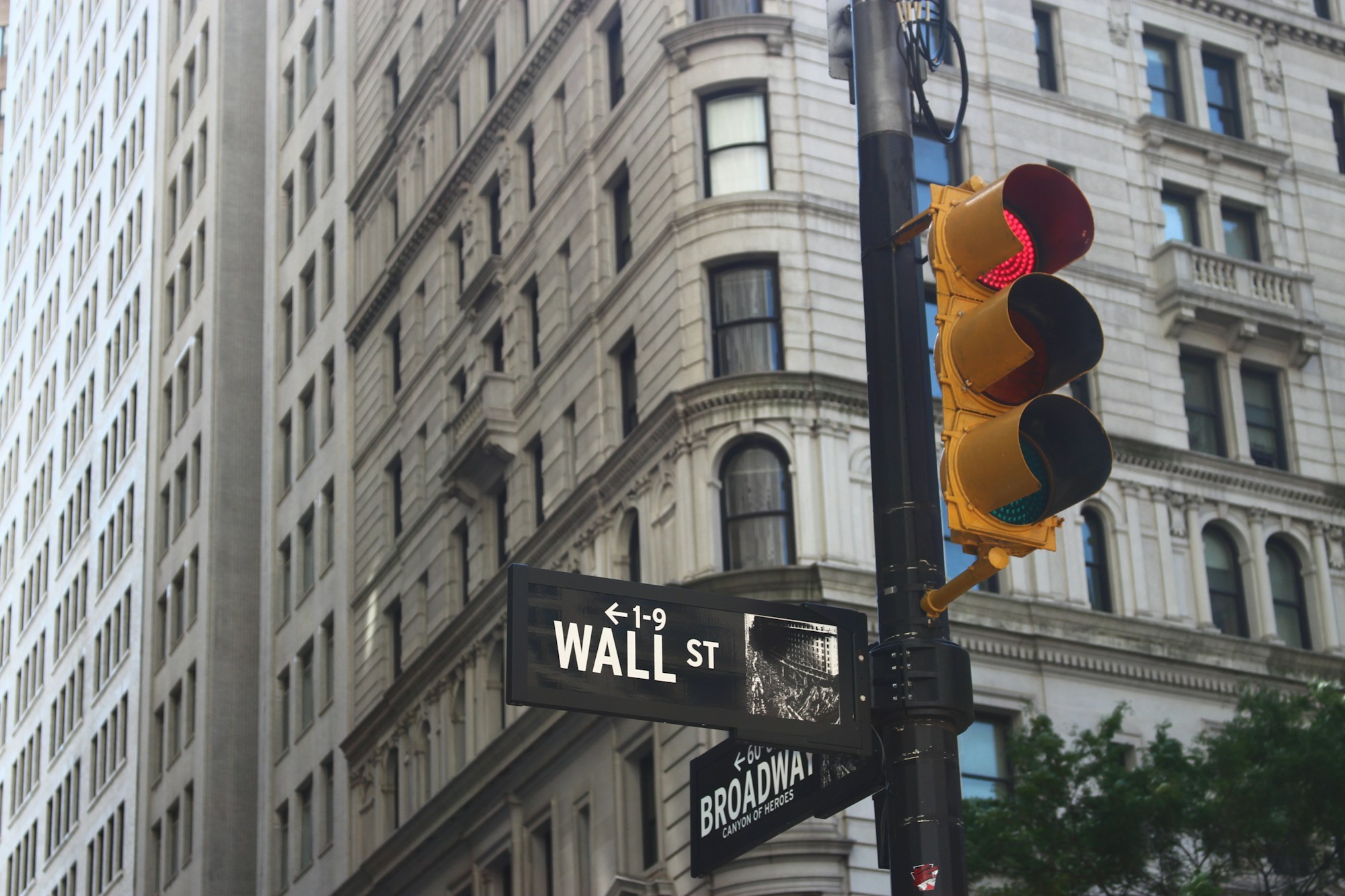 Wall Street financial district street sign