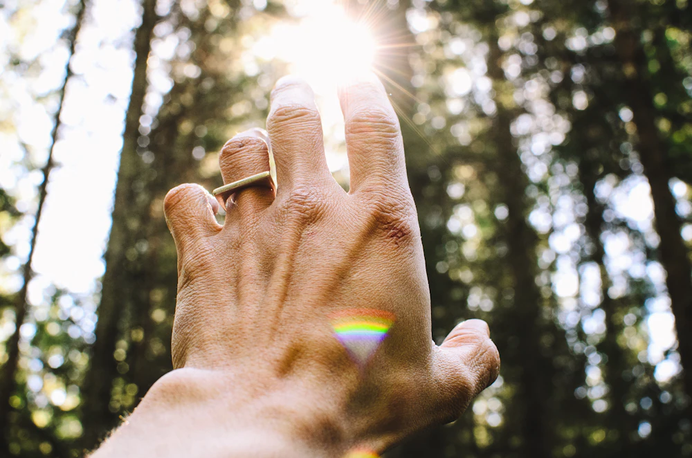 Hand reaching toward soft sunlight, symbolic of receiving healing energy