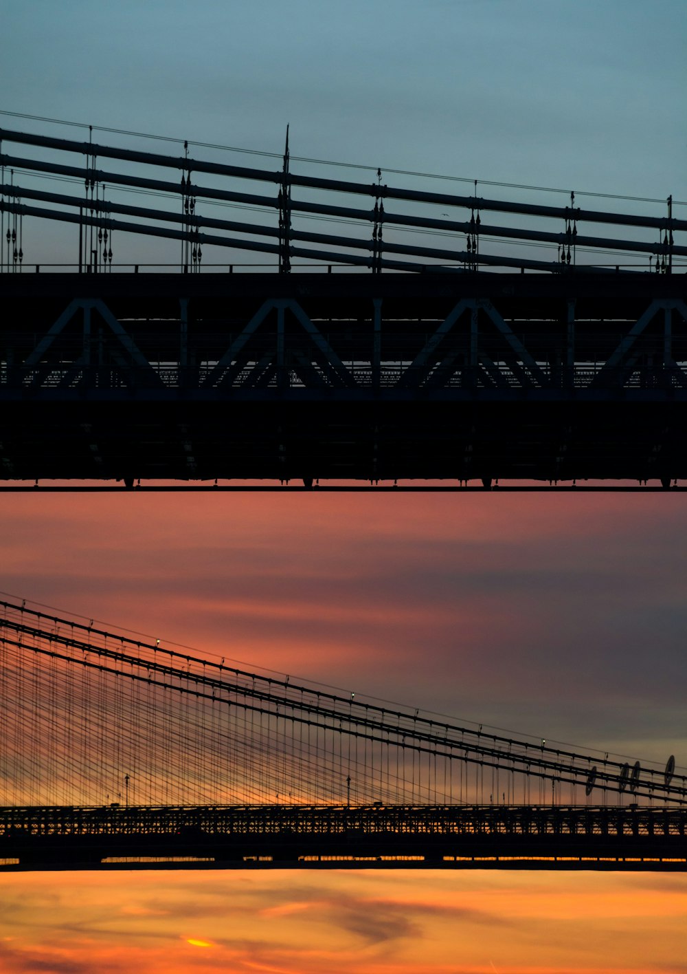 silhouette photo of suspension bridge