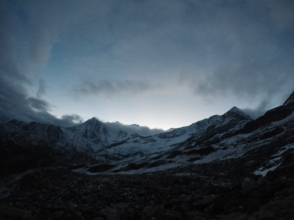 mountains covering with snow