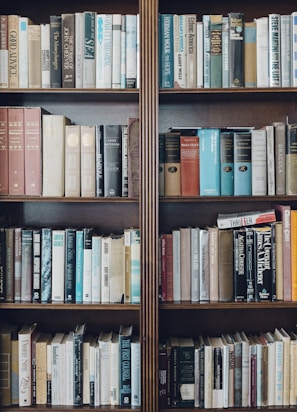 Bookshelves showcasing a variety of scientific and philosophical works.