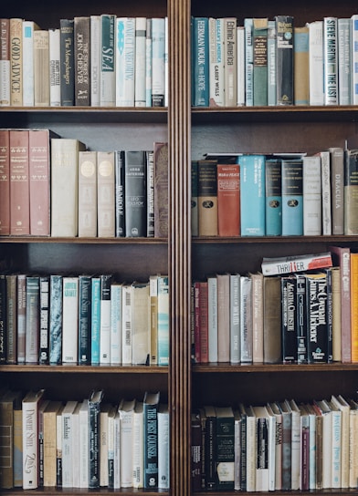 assorted-title book in bookcase