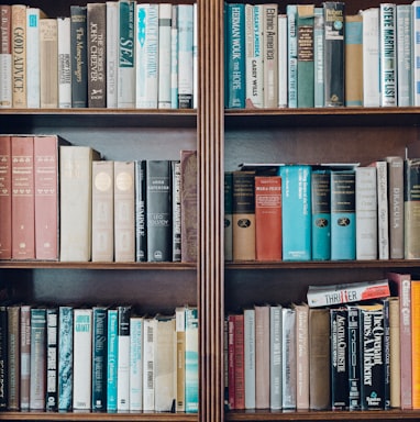 assorted-title book in bookcase