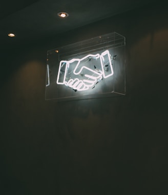 human hand neon signage