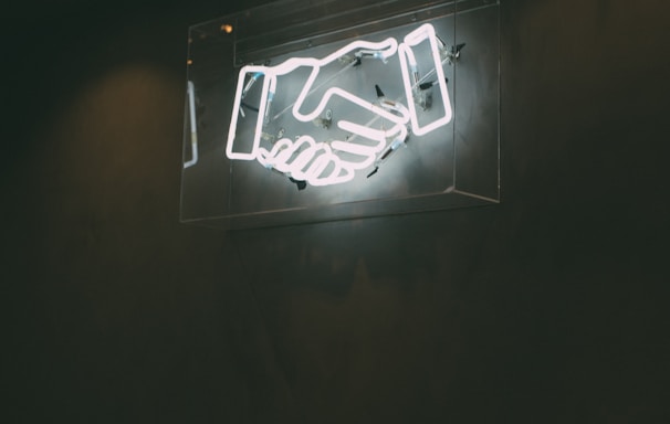 human hand neon signage