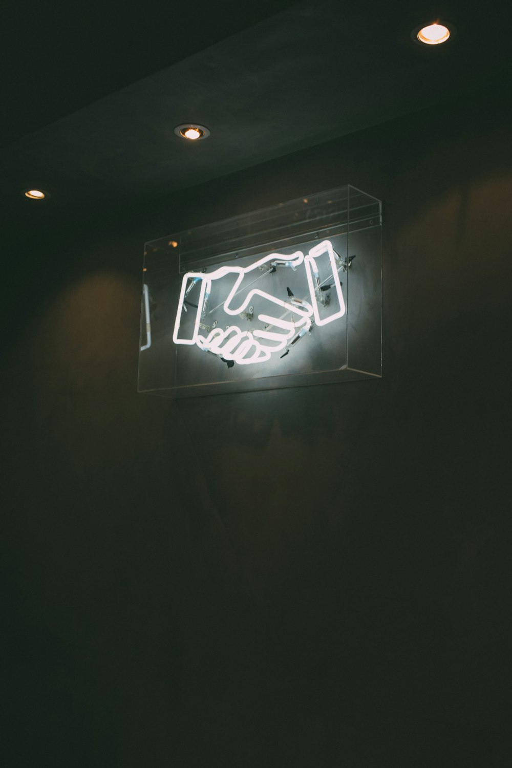 human hand neon signage