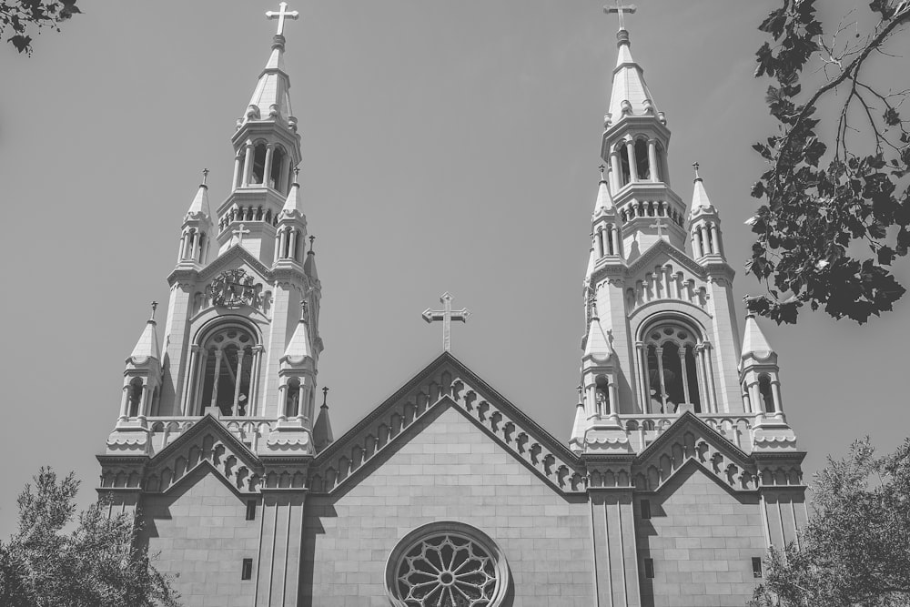 grayscale photo of cathedral