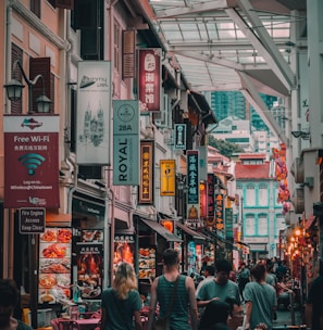 people walking on street market