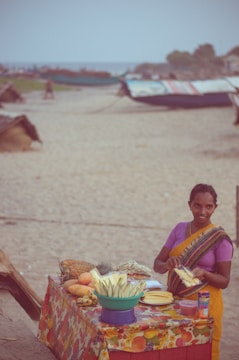 A satisfied customer receiving goods on a Pacific island.