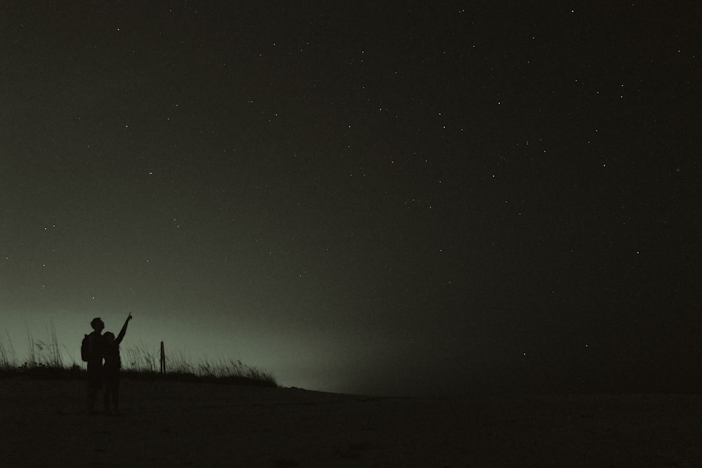 silhouette of two people looking at stars