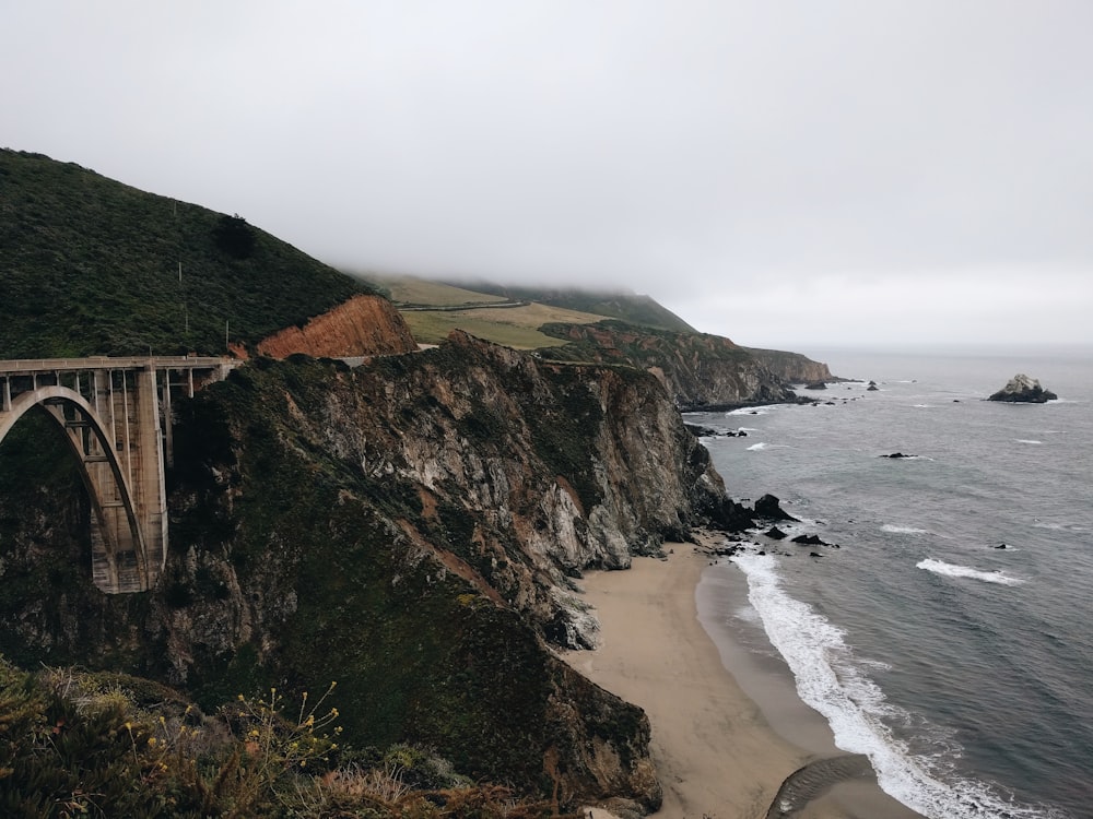 photo of mountain seashore