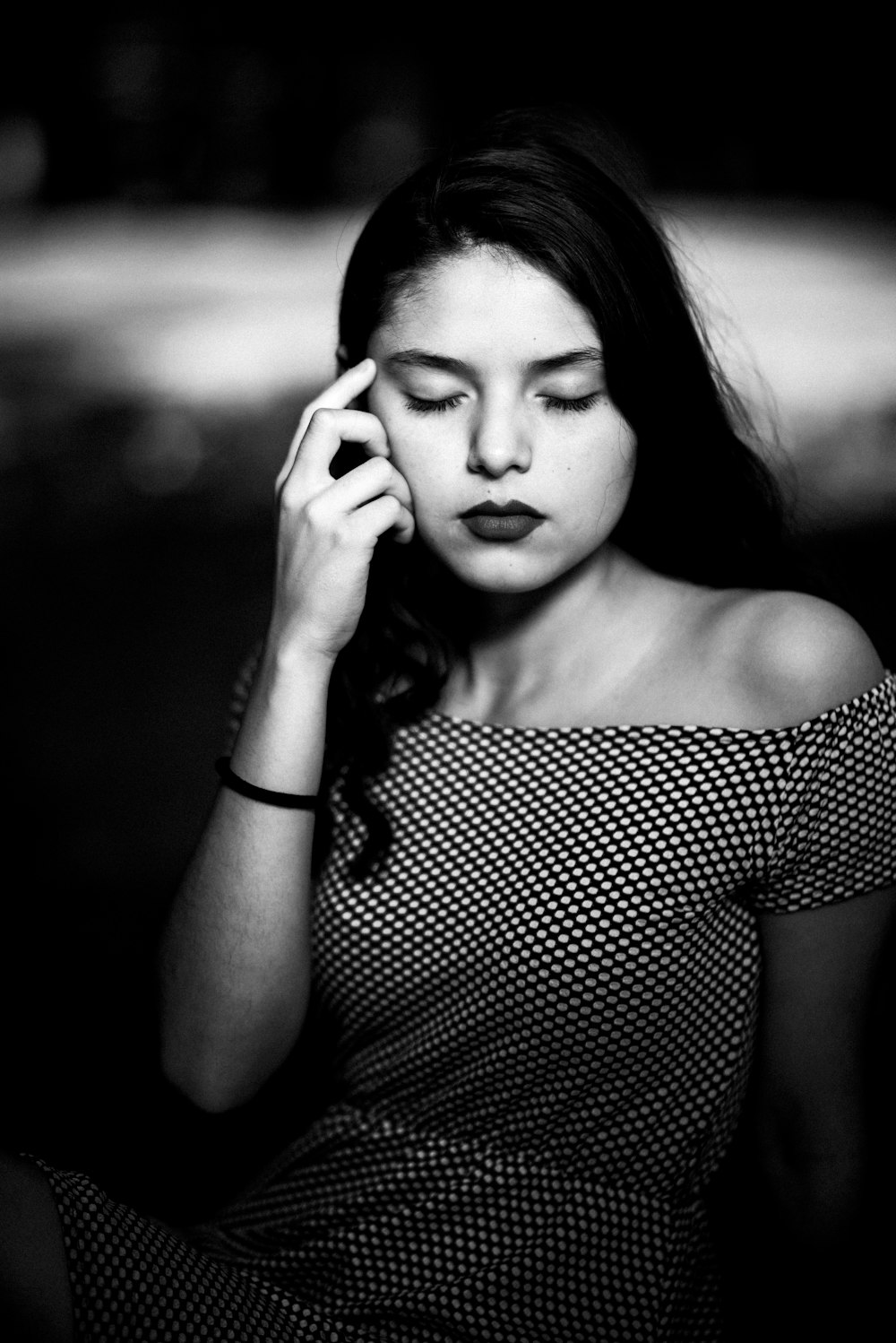 grayscale photo of woman portrait