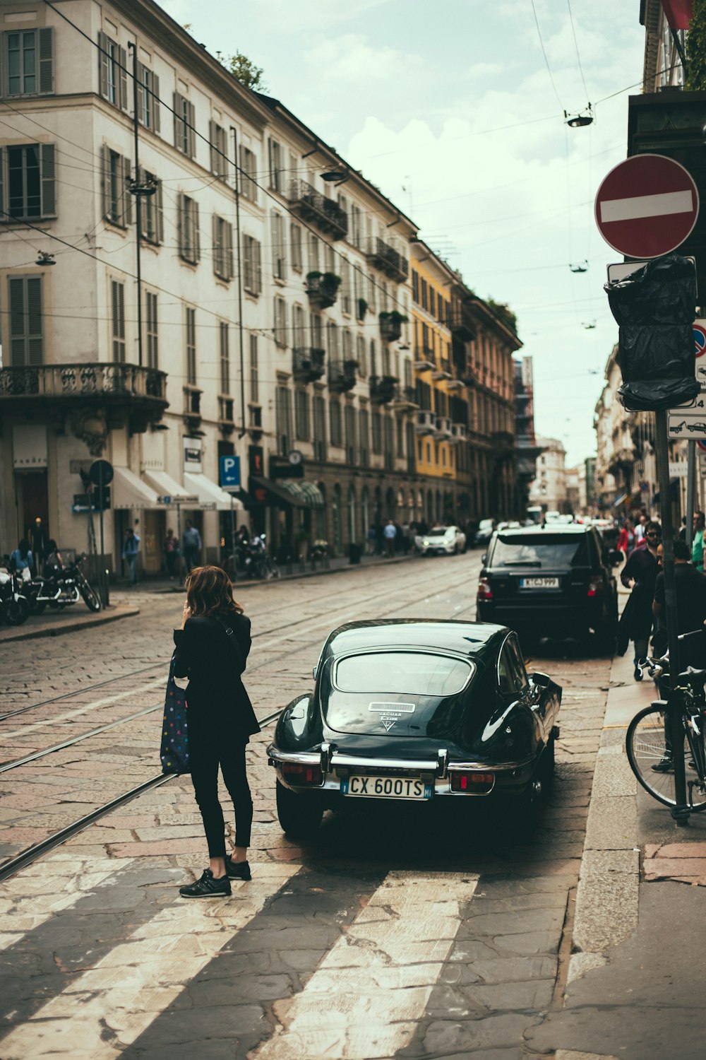 woman walking on street