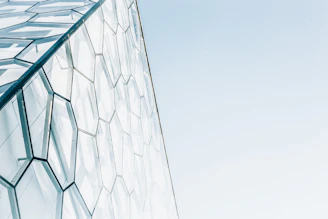 Architectural abstract shot capturing a modern Casablanca building silhouette against the sky.
