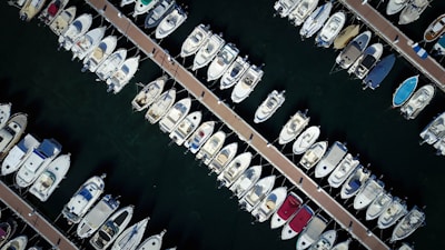Aerial view of Isla Canela’s marina with boats docked