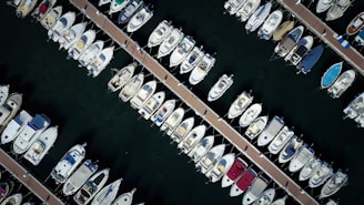Aerial view of Isla Canela’s marina with boats docked