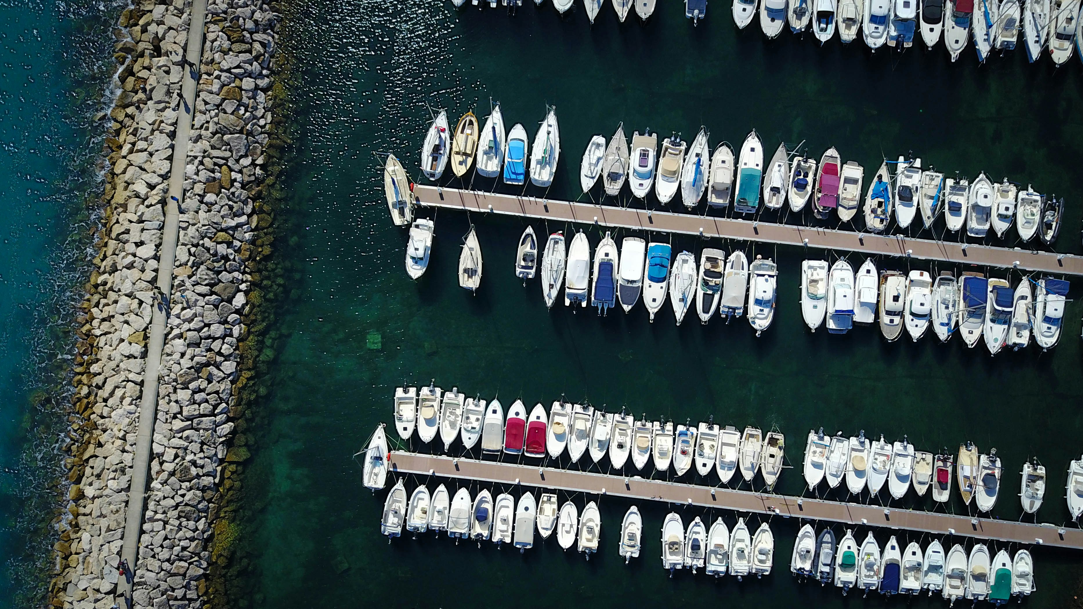 Aerial view of a marina