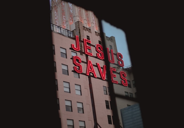 Jesus Saves LED signage on concrete building