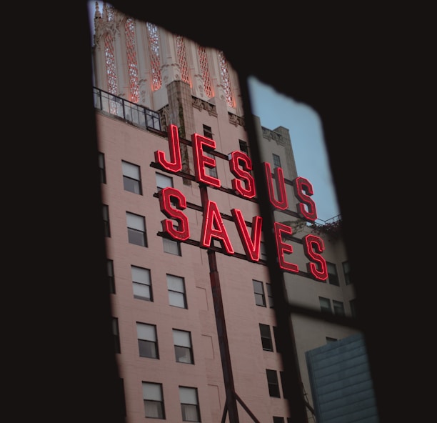 Jesus Saves LED signage on concrete building