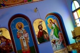 Close-up of religious icons and subtle decorative elements inside the church