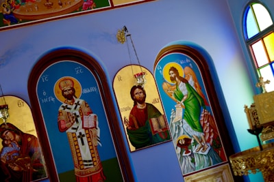 Close-up of religious icons and subtle decorative elements inside the church