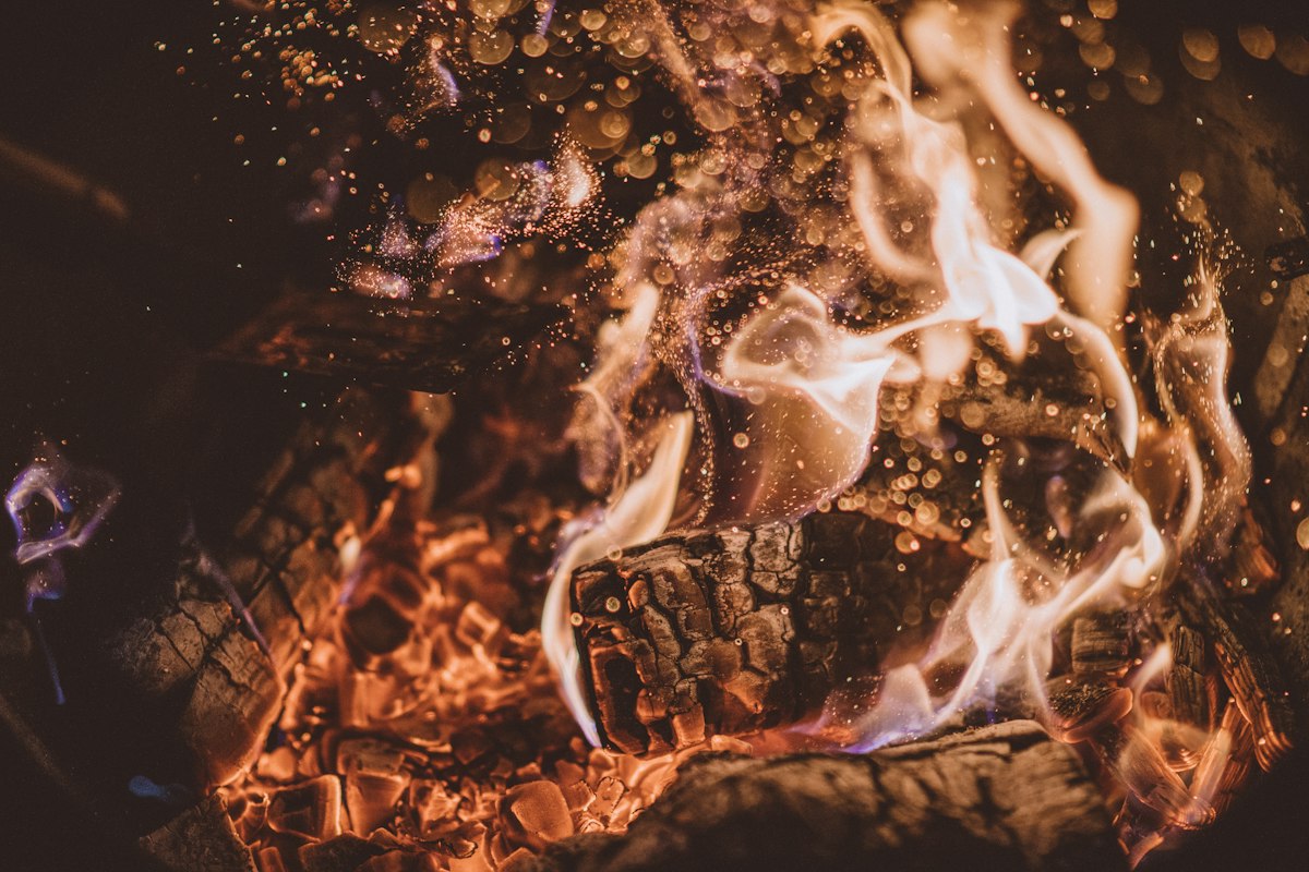 Firewood burning close up