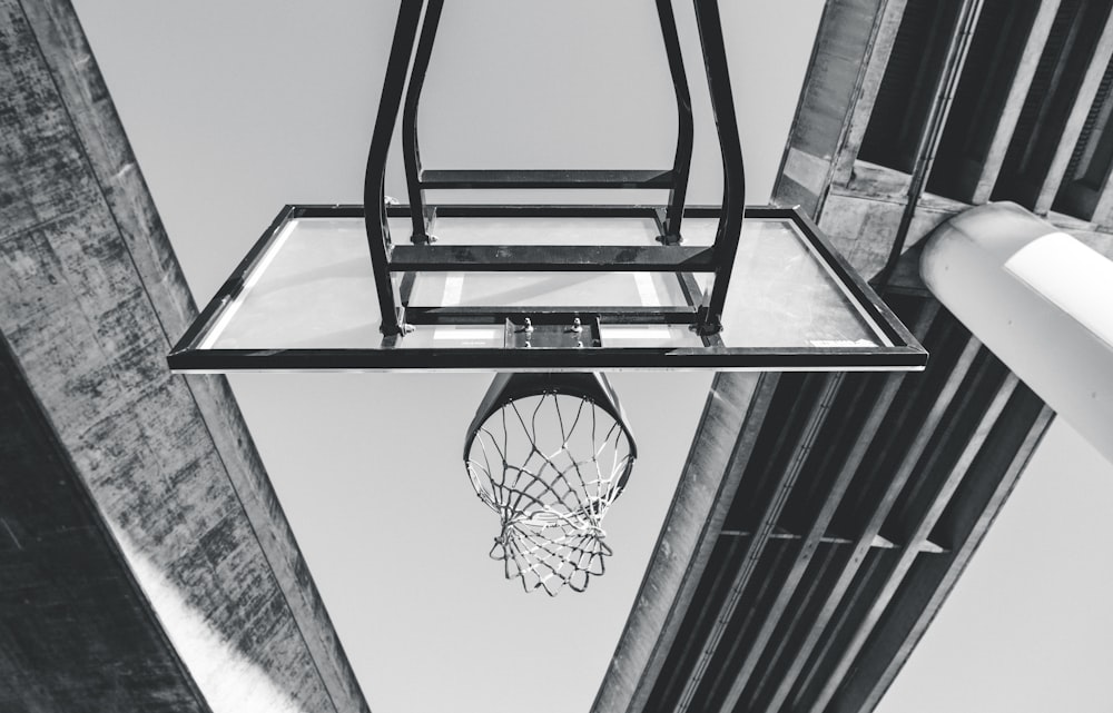 low angle photo of basketball system