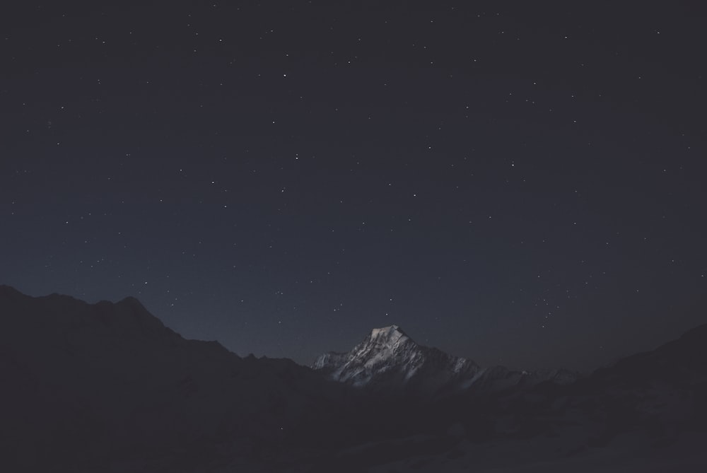 snow covered mountain during nighttime