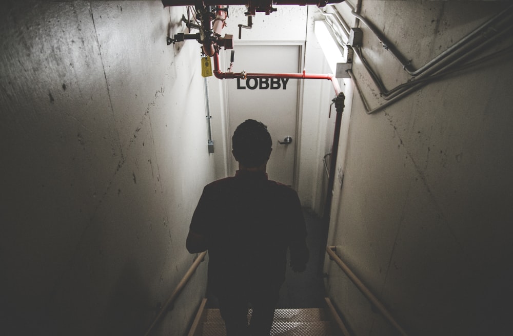 man walking on stairs