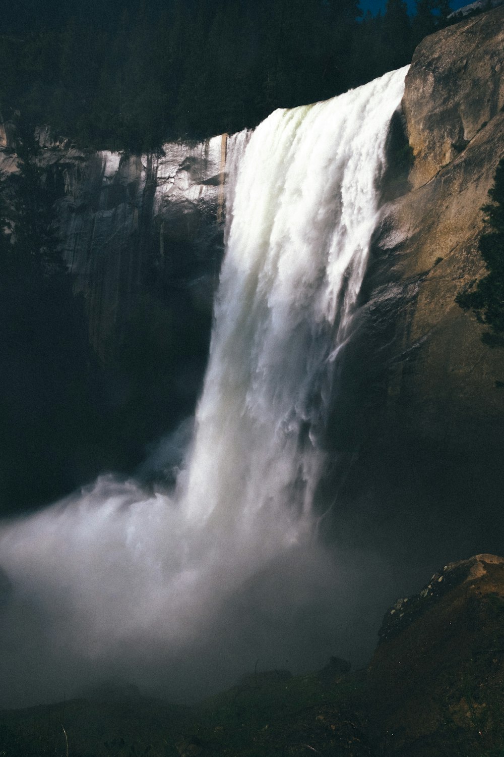 long exposure photo of waterfalls
