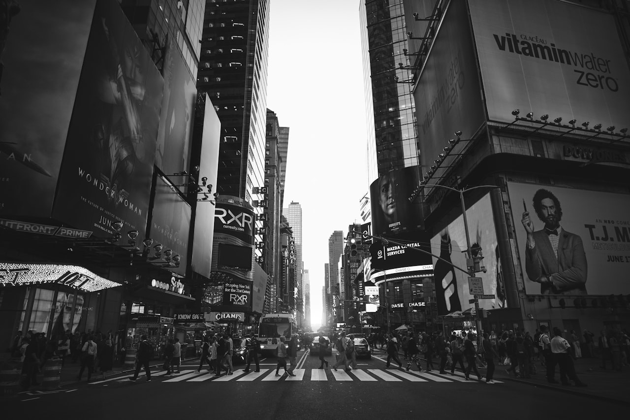 Time Square, New York during daytime where you can find luggage storage to leave your equipment