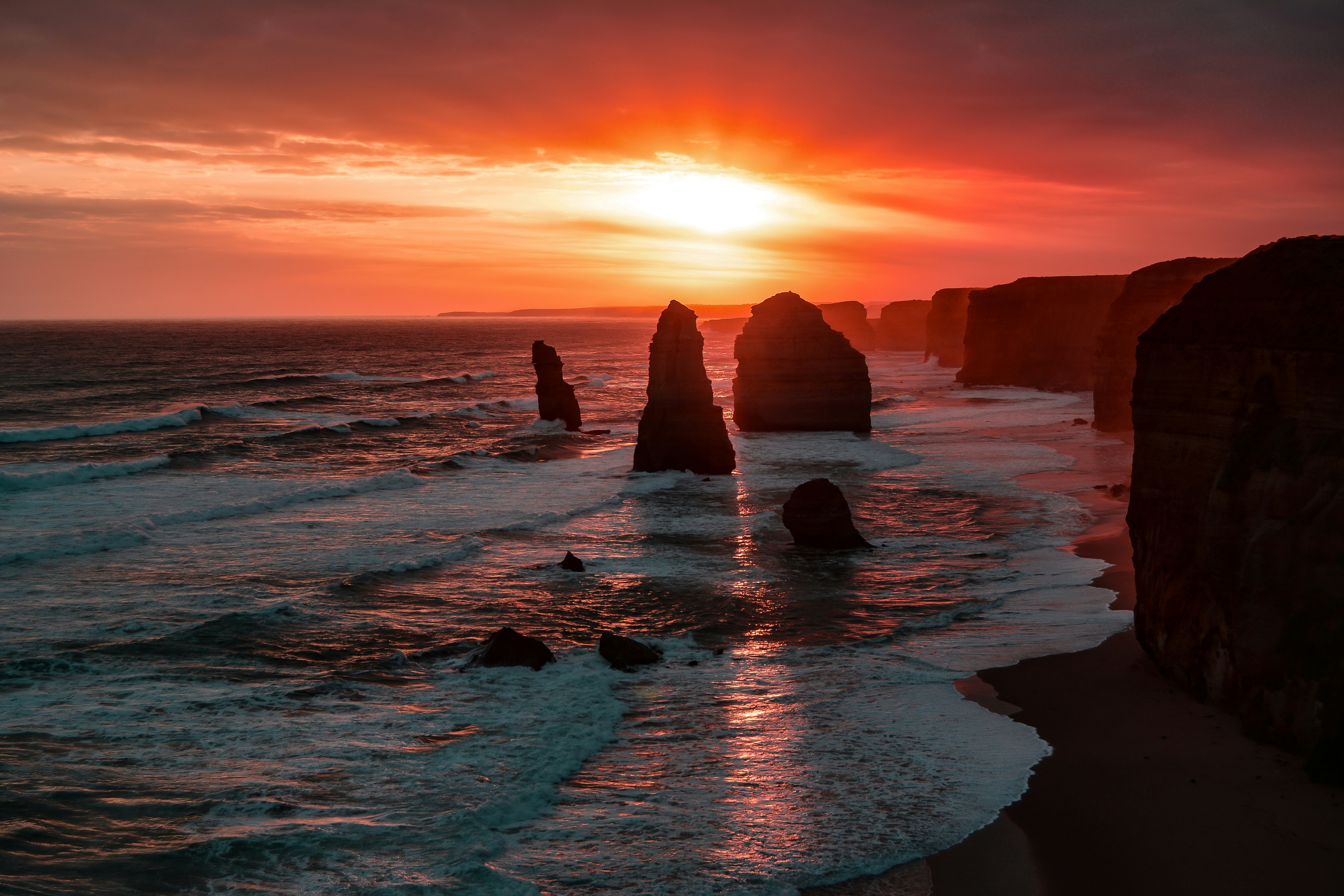 The 12 Apostles on the Great Ocean Road in Victoria is truly a sight to behold. This stunning section of coastline, boasting monoliths protruding from the ocean, is often overcrowded with tourists. I was very fortunate to arrive as the sun was setting and captured some magical shots.