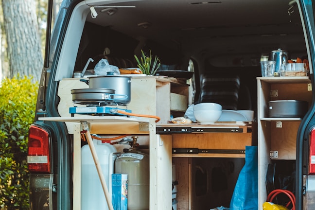 Spacious interior view of a food trailer showing professional kitchen setup and clean design.