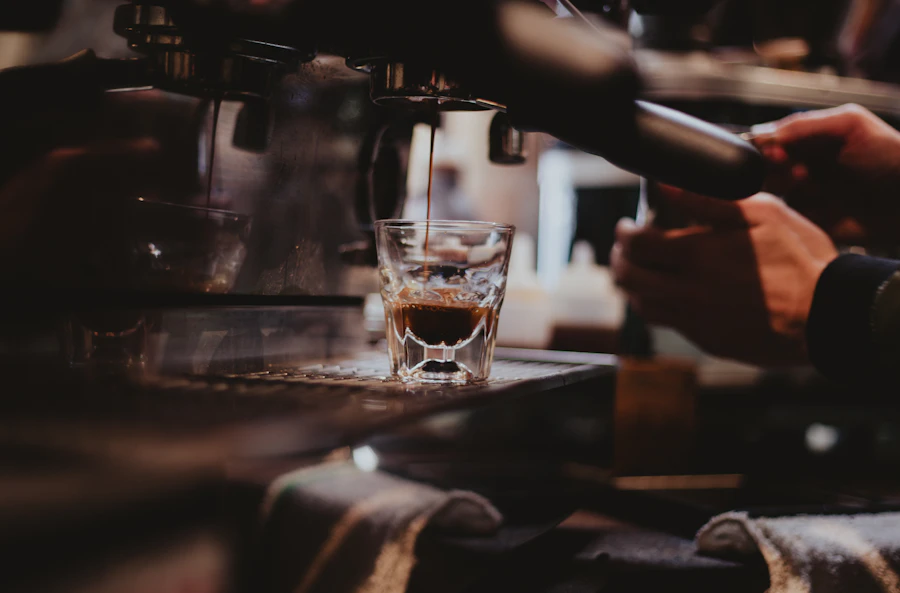 Espresso extracting into a glass