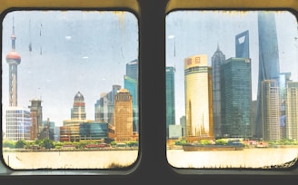 An aerial view of a city skyline with clean windows on skyscrapers.