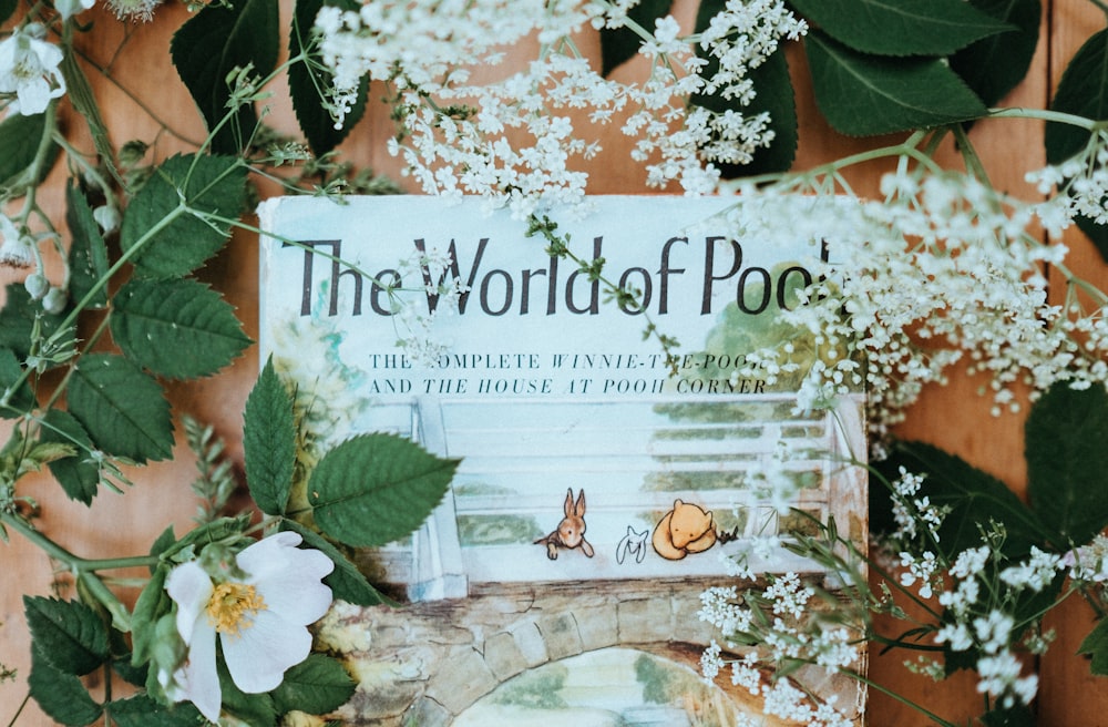 The World of Pool magazine near white flowers