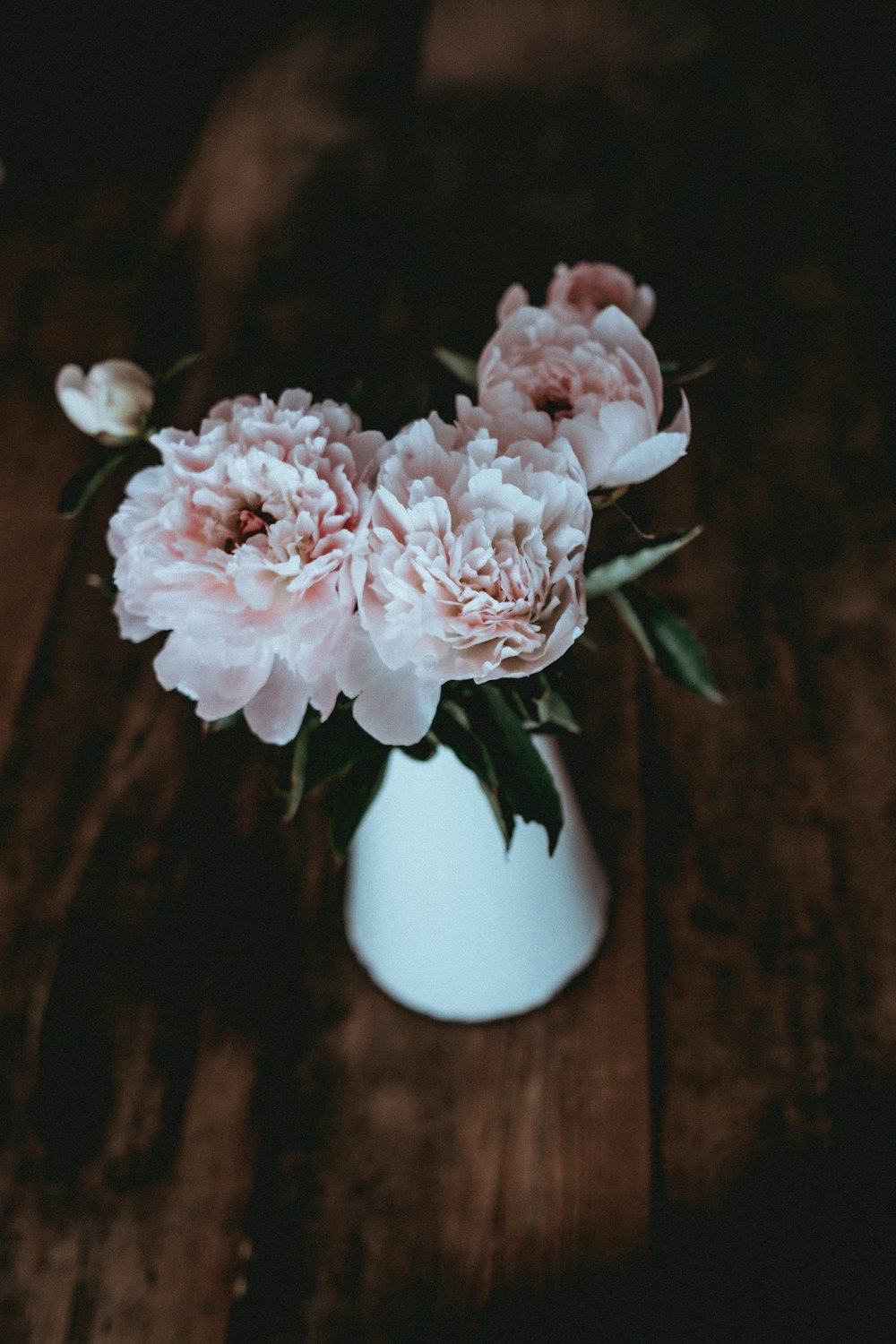 핑크 카네이션 꽃 테이블 centerpiec의 얕은 초점 사진