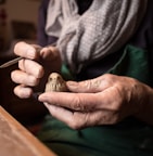 person holding bird wood craft