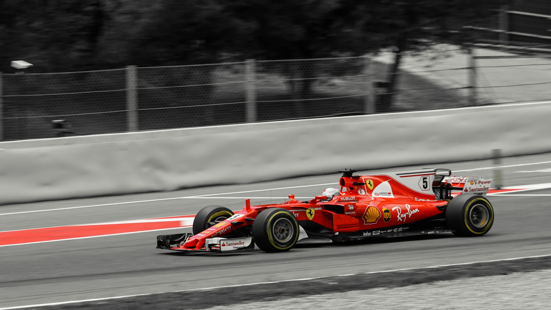 An exhilarating moment from a Formula One race, highlighting the speed and excitement of the sport.