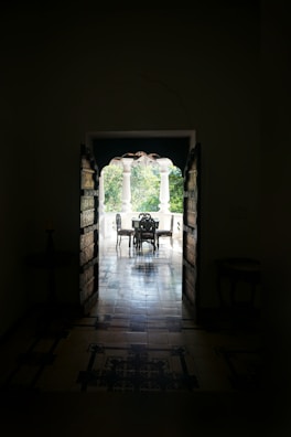 An elegant aluminum door leading to a patio.