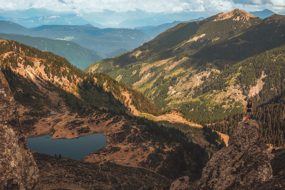 aerial view photography of lake surrounded by mountains during daytime