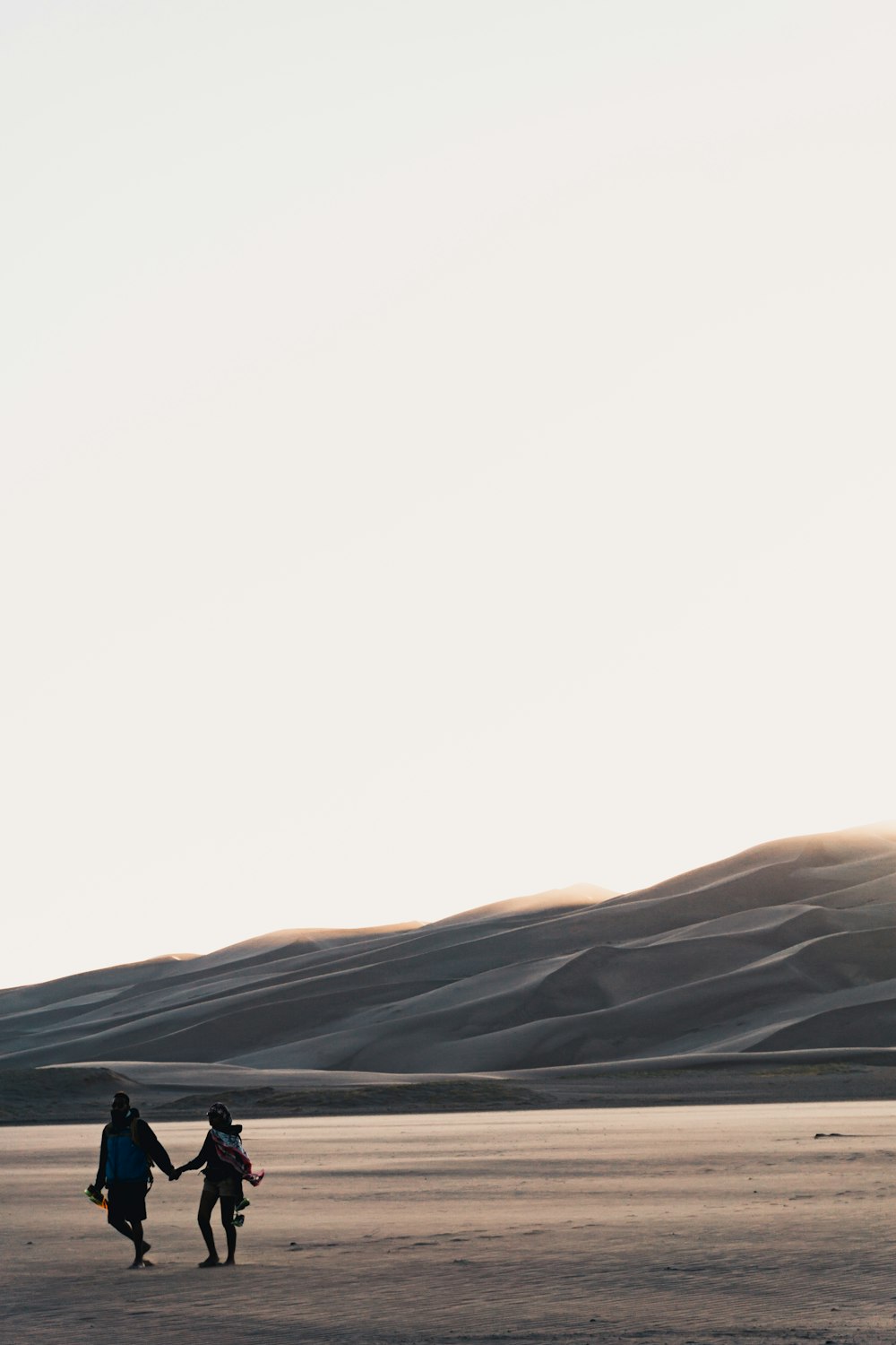 two people waking on desert holding hands