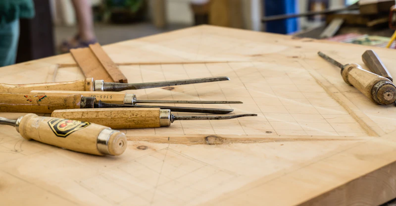 Chisels on a workbench