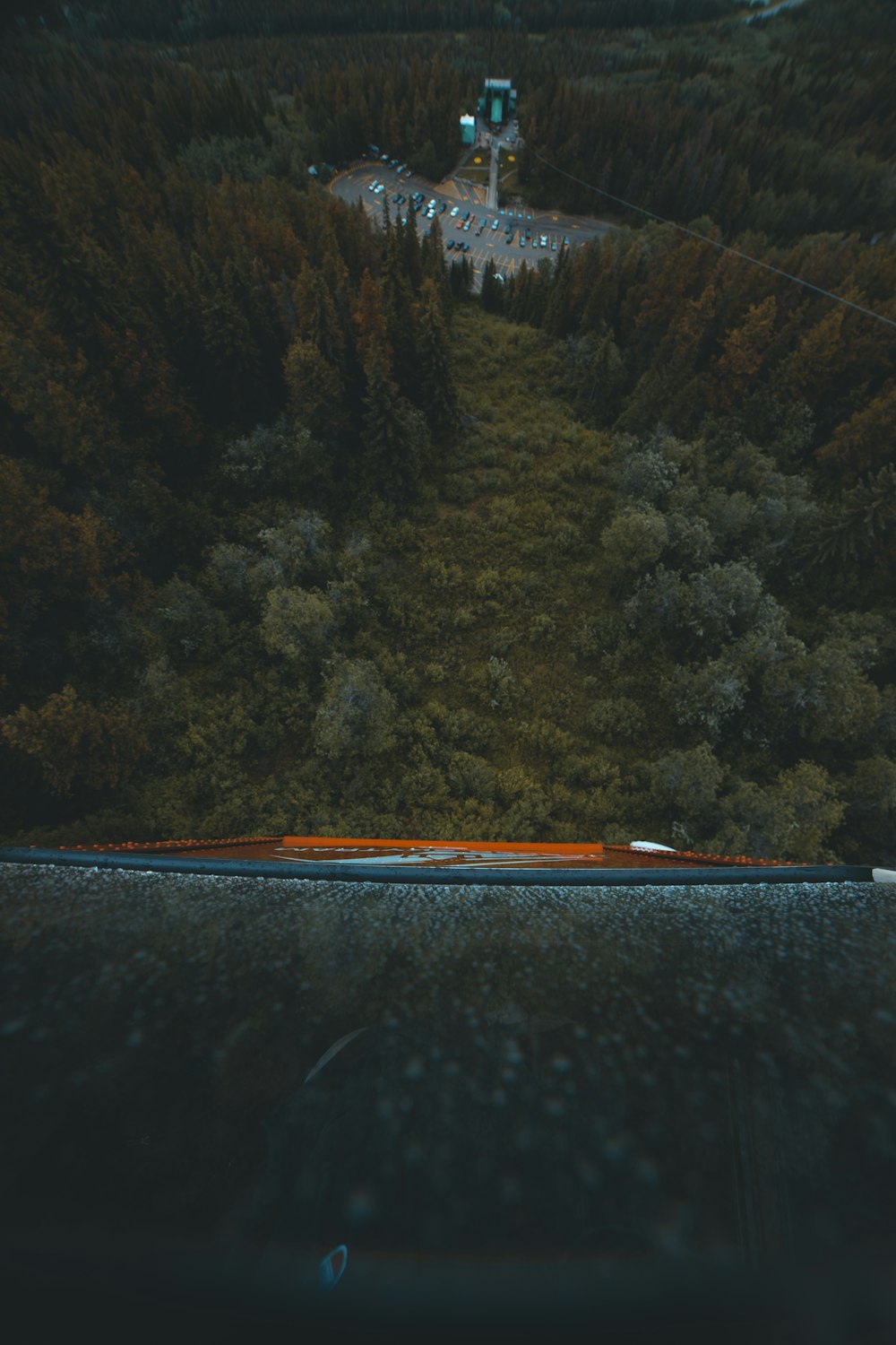 high-angle photography of trees in cable cart