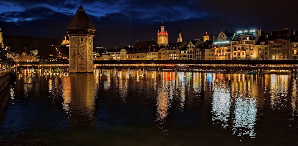 photography of brown concrete buildings during nighttime