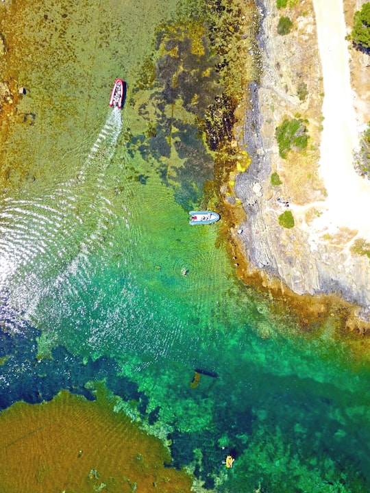 aerial photography of red and blue boats in Catalunya Spain