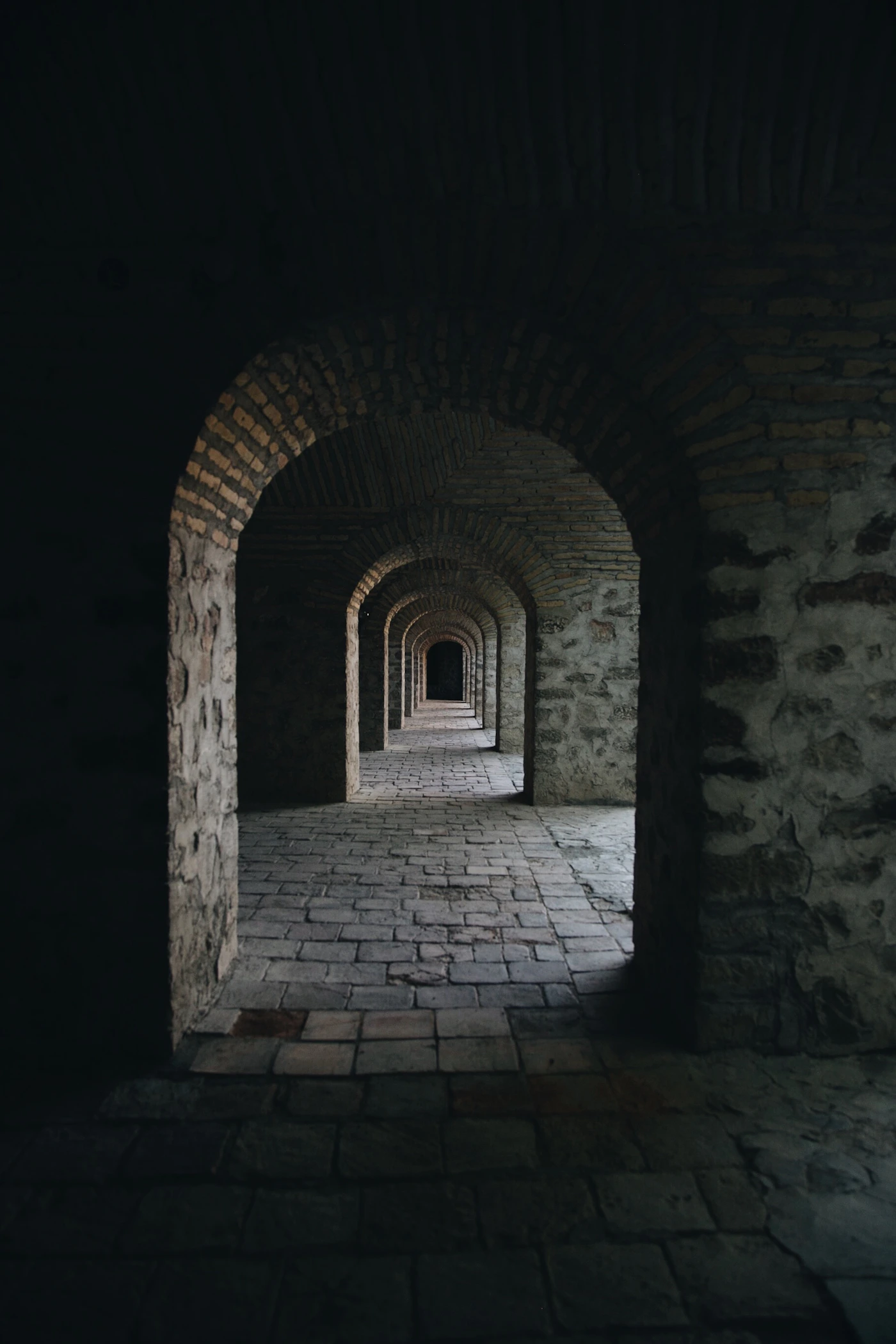 Historic brick arches of the Sheki Caravanserai, Azerbaijan